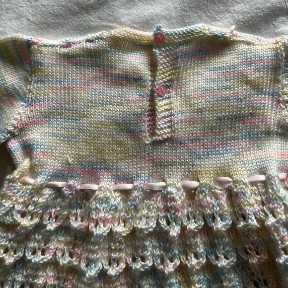 Handmade Knitted Pastel Multicolour Baby Dress , Size 0-6M Fairycore Whimsy Boho - Picture 7 of 15